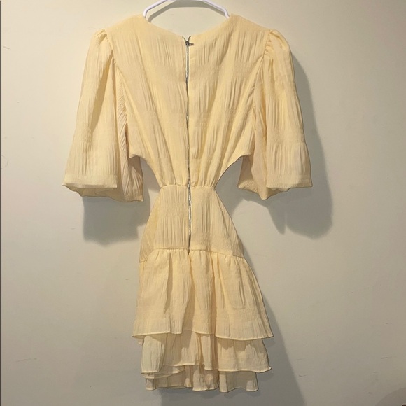 Womens Beulah Yellow Ruffled Tie Front Puff Sleeve Mini Dress - Picture 9 of 10
